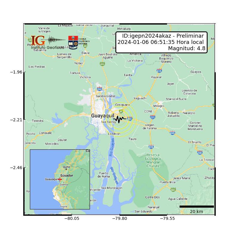 🔴 URGENTE 
SE SIENTE TEMBLOR EN MILAGRO

SISMO ID:igepn2024akaz Preliminar 2024-01-06 06:51:35 TL Magnitud: 4.8 Profundidad: 40 km, a 6.34 km de Duran, Guayas, Latitud: -2.21 Longitud:-79.80 Ecuador. 
¿Sintió este sismo?