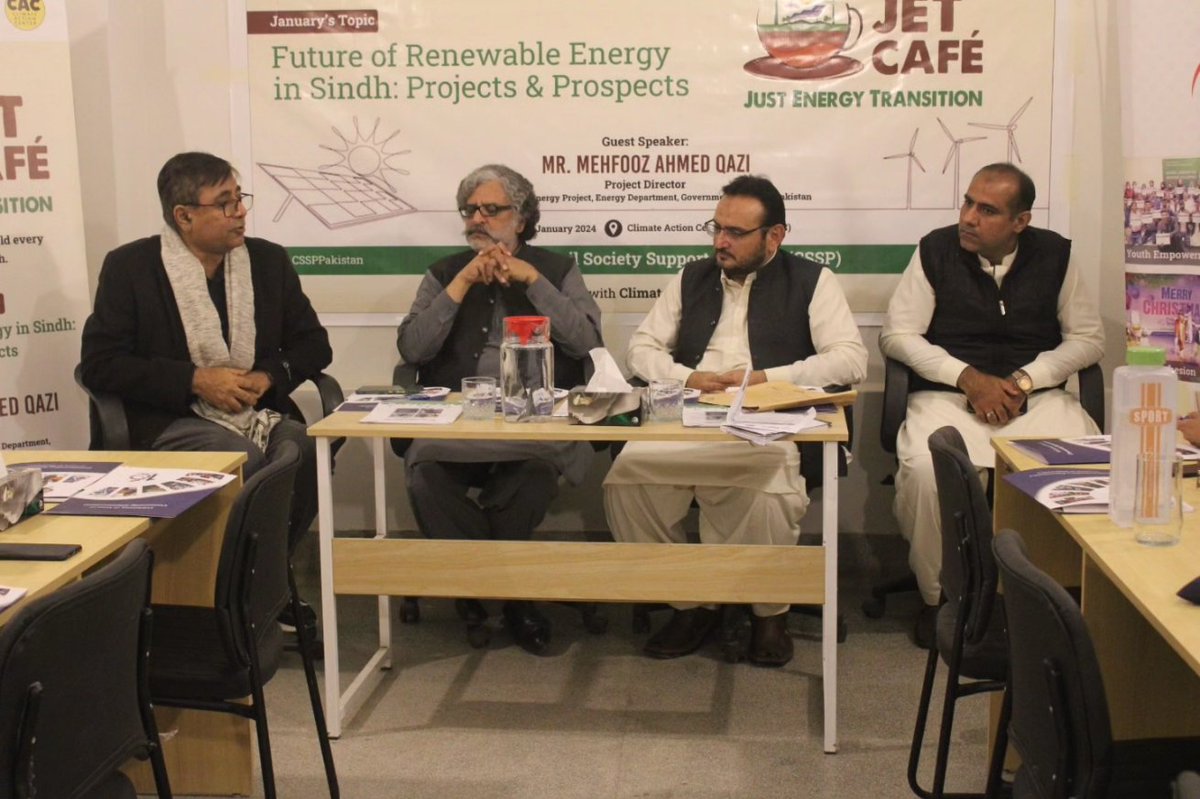 CSSPPakistan_'s tweet photo. Inaugural session of Just Energy Transition (JET) Cafe, an initiative by the Civil Society Support Program (CSSP) under its project "Just Energy Transition Initiative in Sindh was organized at Climate Action Center Karachi โ๏ธโป๏ธ
#JustTransitionNow #RenewableEnergy #cssppakistan https://t.co/aS7Kr5gRdU