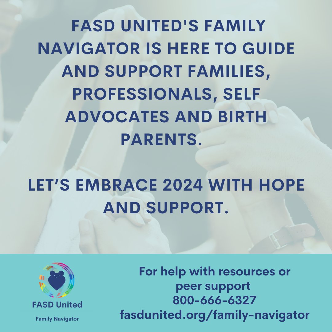 FASDUnited's tweet photo. Our Family Navigation team is so excited to enter 2024 with you all! For free, confidential guidance on FASD and PAE- reach out now. This year is about support and finding strength. We're here for you. 

💻https://t.co/jFovLgBMAu
📞800-666-6327 https://t.co/xjWmAVGTvk