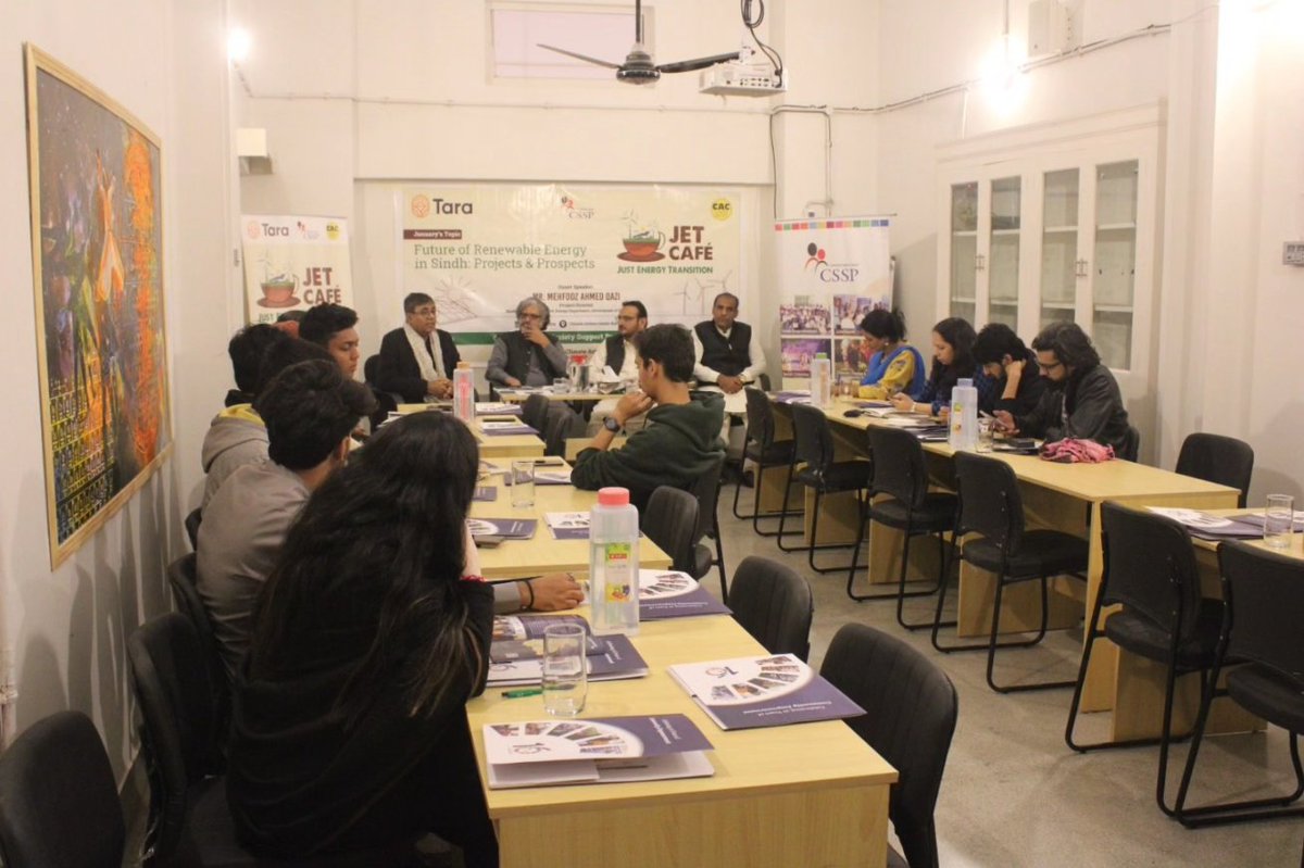 CSSPPakistan_'s tweet photo. Inaugural session of Just Energy Transition (JET) Cafe, an initiative by the Civil Society Support Program (CSSP) under its project "Just Energy Transition Initiative in Sindh was organized at Climate Action Center Karachi โ๏ธโป๏ธ
#JustTransitionNow #RenewableEnergy #cssppakistan https://t.co/aS7Kr5gRdU