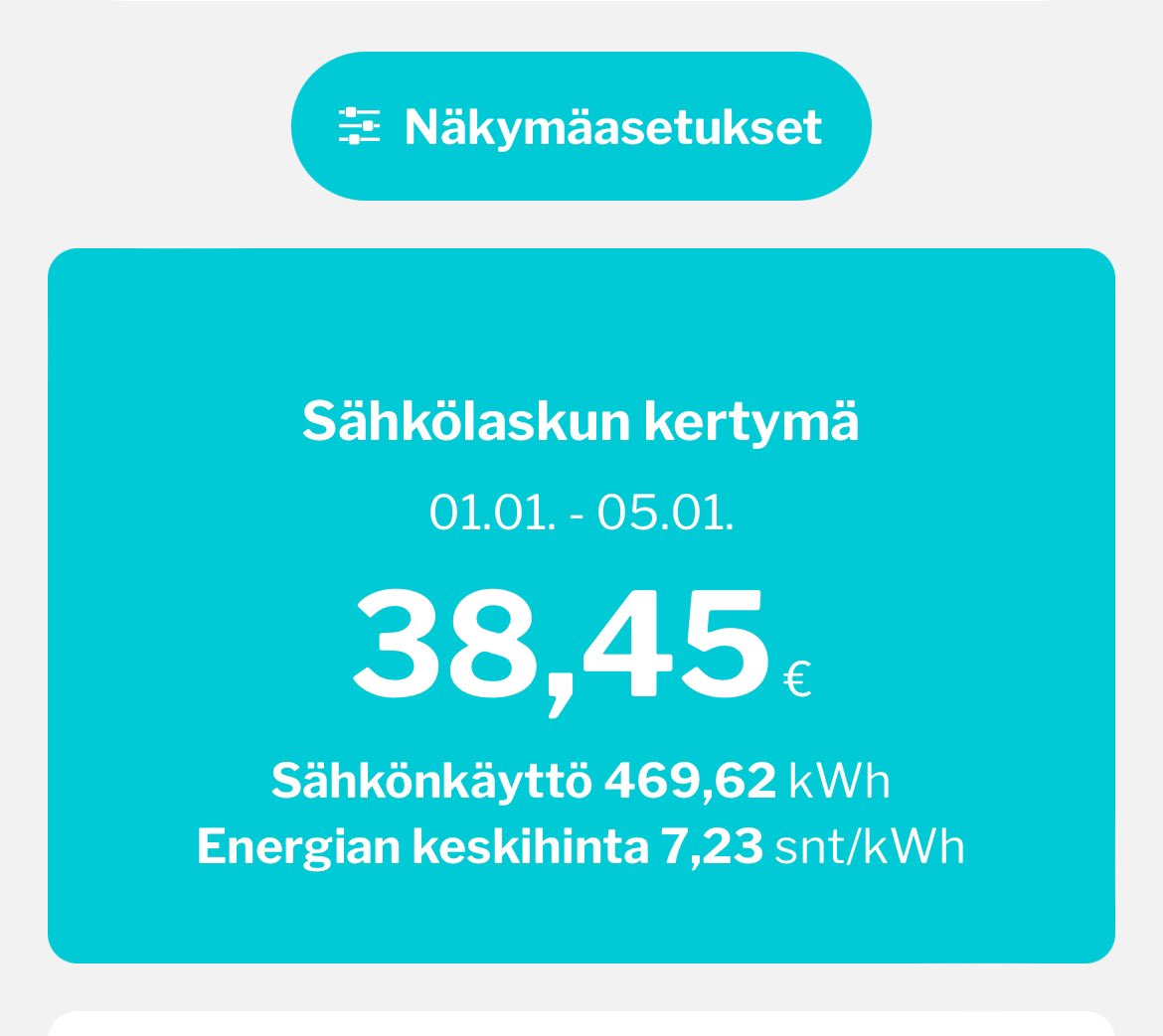 GKilpepe64's tweet photo. @mikapleskinen Kiinteähintainen talveksi sopii meille. Huhti-syyskuu pörssillä. Sähkölämmitteinen okt. #pks #priima https://t.co/9x4Zx0RhLH