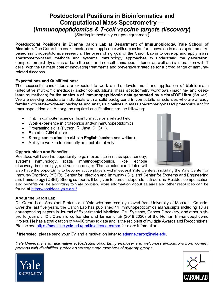 Etienne Caron (@etiennecaron15) on Twitter photo POSTDOC positions available <a href="/YaleIBIO/">Yale Department of Immunobiology</a> in BIOINFORMATICS & COMPUTATIONAL MASS SPECTROMETRY - #Vaccine and #Immunopeptidomics. If interested, please contact me at etienne.caron@yale.edu
<a href="/hupo_org/">Human Proteome</a> <a href="/HippHupo/">HUPO-HIPP</a> <a href="/asmsnews/">Am Soc for Mass Spec</a> <a href="/USHUPO/">US HUPO</a> POSTDOC positions available <a href="/YaleIBIO/">Yale Department of Immunobiology</a> in BIOINFORMATICS & COMPUTATIONAL MASS SPECTROMETRY - #Vaccine and #Immunopeptidomics. If interested, please contact me at etienne.caron@yale.edu
<a href="/hupo_org/">Human Proteome</a> <a href="/HippHupo/">HUPO-HIPP</a> <a href="/asmsnews/">Am Soc for Mass Spec</a> <a href="/USHUPO/">US HUPO</a>