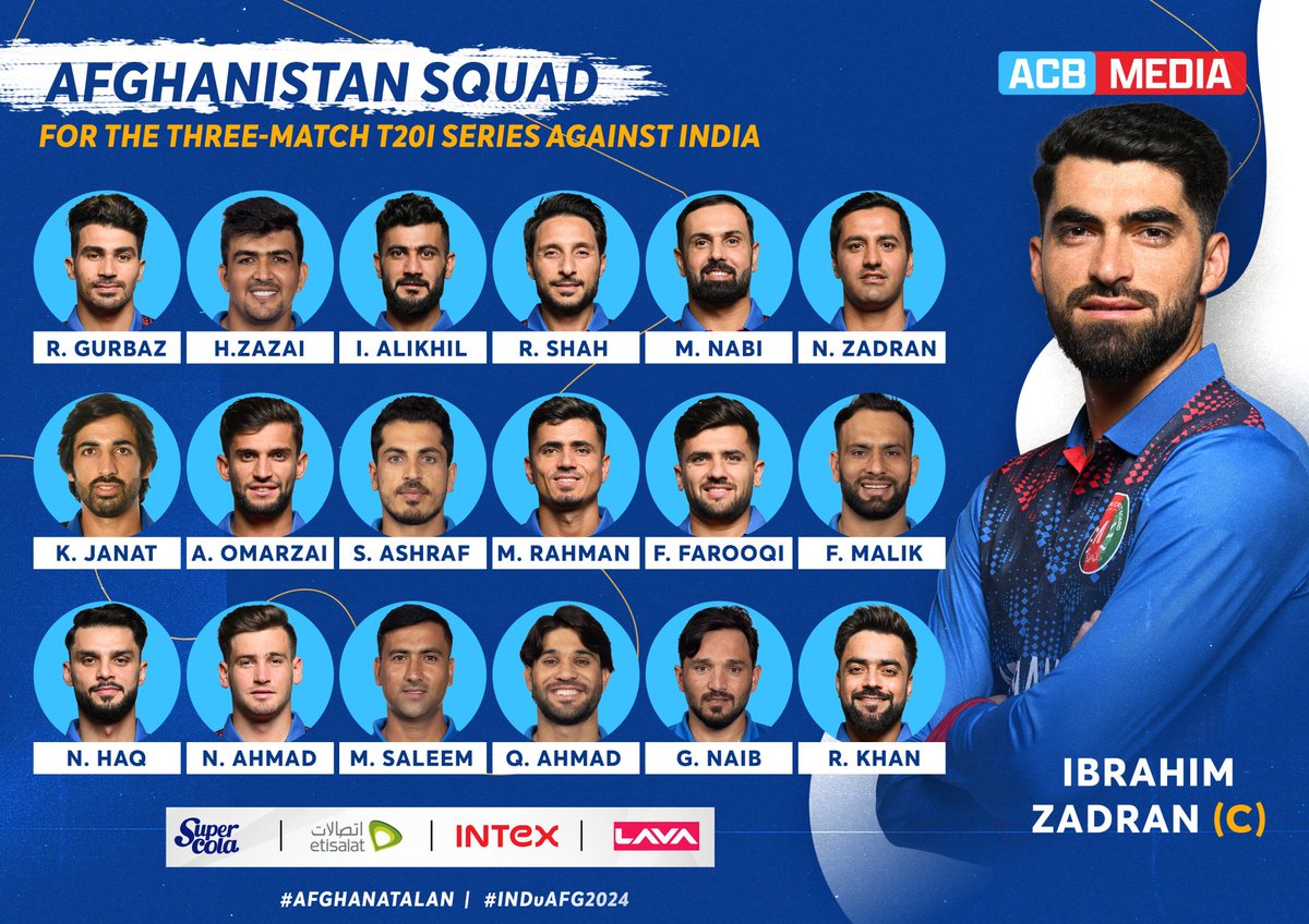 Afghanistan's team for the T20i series against India.
#Afghanistancricket
#ACB
#T20Is 
#BCCI