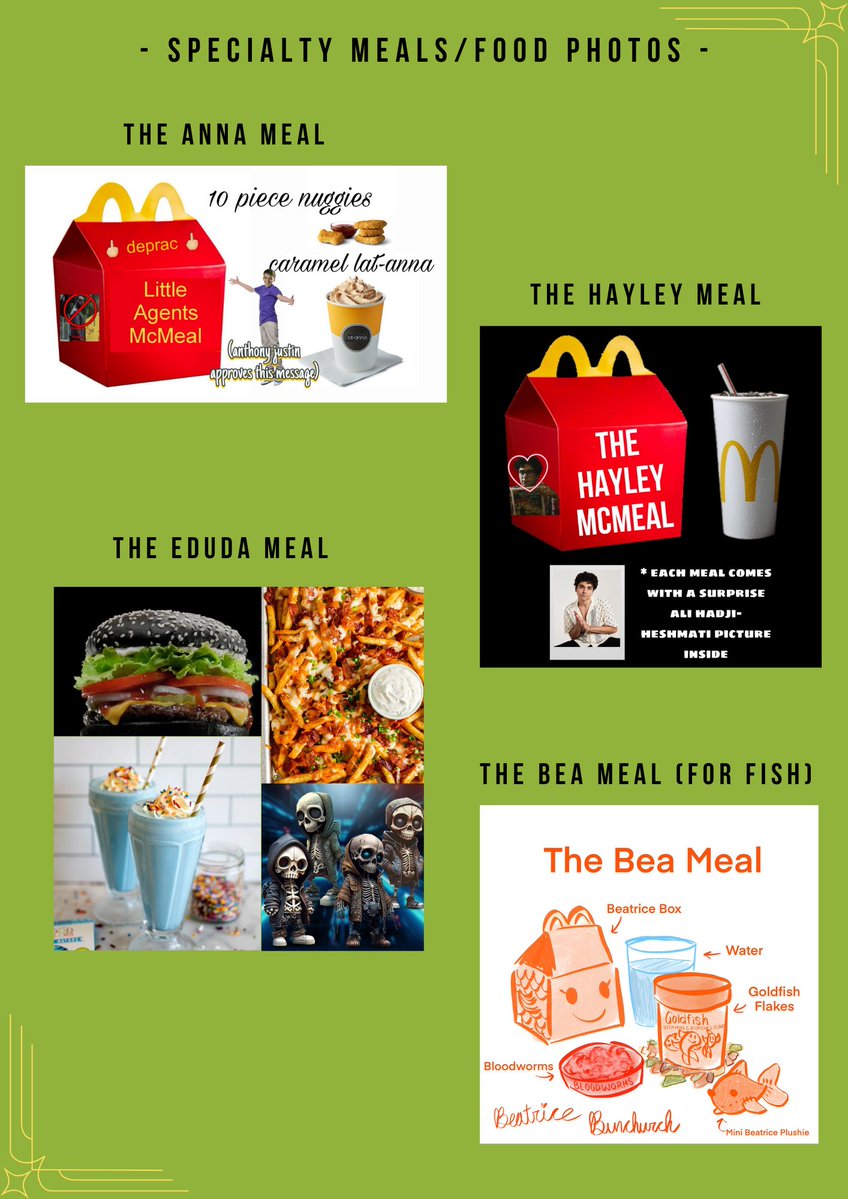 fdepracdonalds's tweet image. MENU REVEALS 🍔🍕

A long time in the making, but here is the official reveal of our f-depracdonalds and pizzeria menus! There's your favorites that you know and love plus many new additions. Go forth and enjoy 😈
#SaveLockwoodandCo #AskTheLoreAccounts