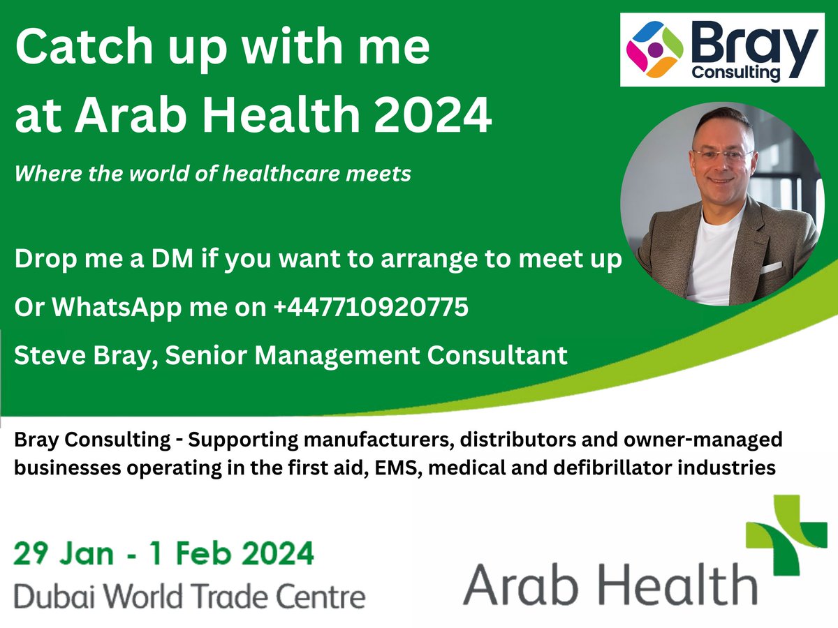 Looking forward to being in #Dubai at the end of this month. Who else is going to #ArabHealth2024? Drop me a DM or a WhatsApp if you'd like to meet up to discuss any potential opportunities with #BrayConsulting
#ArabHealth #MedicalIndustry #Dubai #UAE #IndustryExpert #UKgrowth