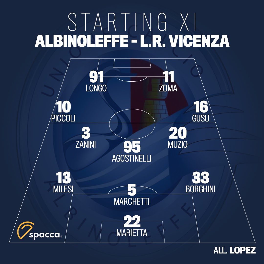 UCAlbinoLeffe's tweet photo. Ecco gli 11 scelti da mister Lopez per la 20a giornata di Serie C NOW @LegaProOfficial 🇮🇹 contro il @LRVicenza 😍!
#SerieCNOW #ALBVIC #ForzaScècc #ForzaaL 💙 https://t.co/RKSX1v3JJ7