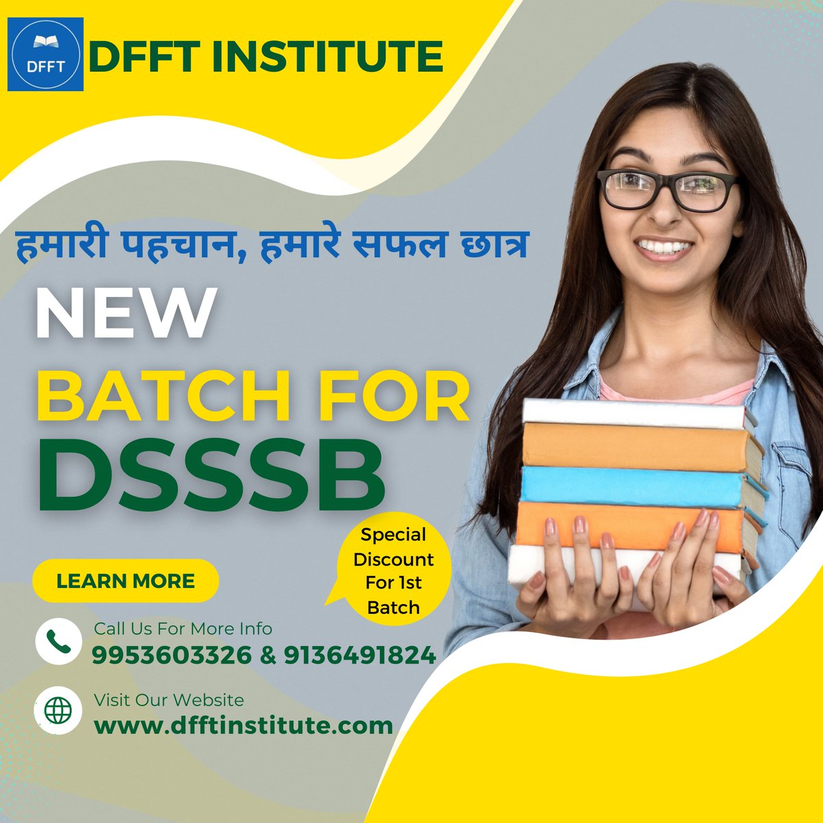 DfftInstitute's tweet photo. 🌟 Announcing the launch of our new batch for DSSSB exams! 🌟

📚 Are you ready to excel in the Delhi Subordinate Services Selection Board exams? Join DFFT Institute and empower your preparation #DSSSB #DFFTInstitute #SuccessJourney  🚀📚

Phone: Call us at 9953603326, 9136491824 https://t.co/d2yaIFTcfV
