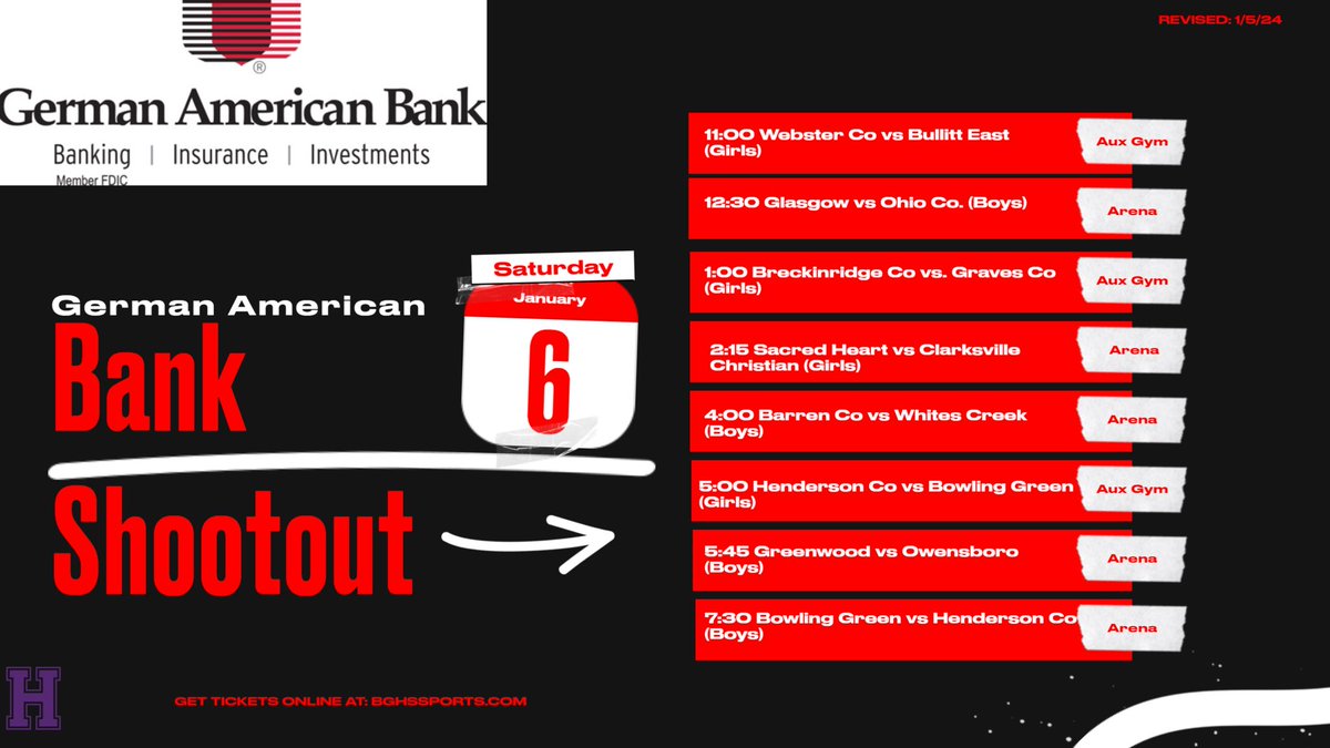 We have a great slate of games today on the campus of Bowling Green High School! Special thanks to our sponsors and all the media that will be covering this event! Get your tickets online at bghssports.com!