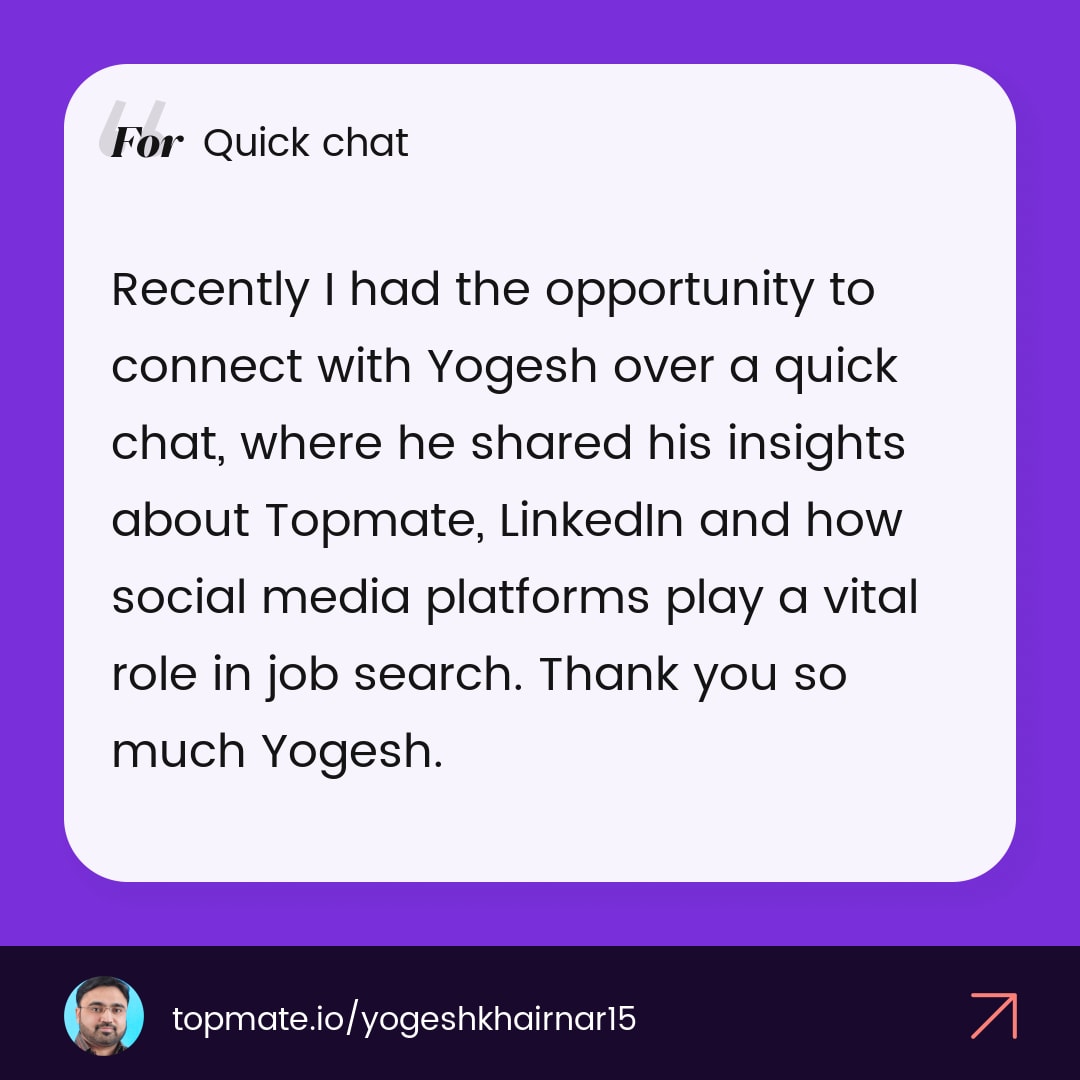 My #testimonial for today's calls ✌️ Feel free to connect with me on #Topmate. 👇 bit.ly/DiscussWithYog… @topmateHQ | #SoftwareTesting | #Learning