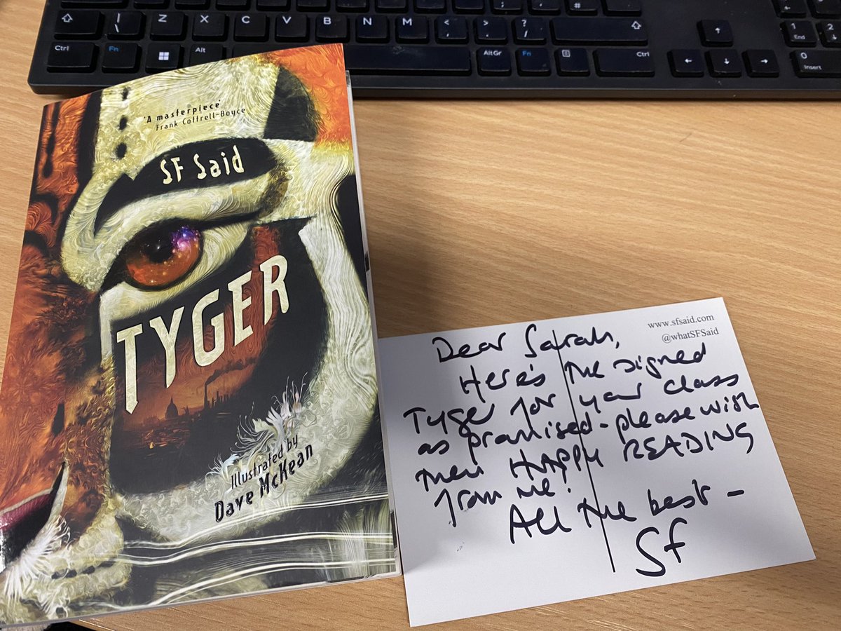 MissSJScott's tweet photo. A huge thank you to @whatSFSaid for sending his new text to the pupils at my school. We have started reading Tyger as a class and to say that the children are hooked is an understatement! We love it! #readingforpleasure https://t.co/RBAydL8lfy