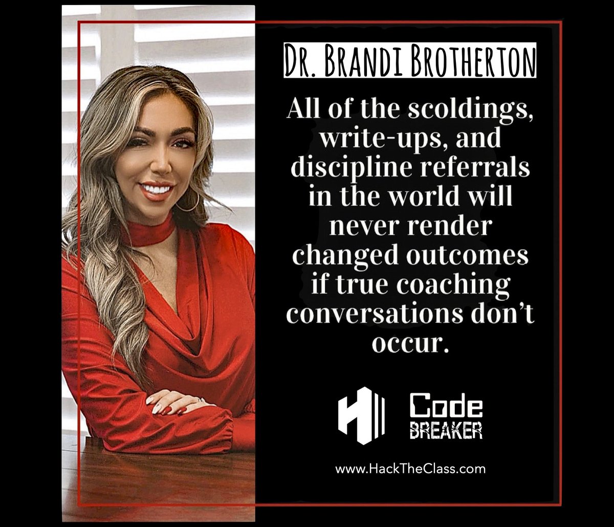mraspinall's tweet photo. "All of the scoldings, write-ups, and discipline referrals in the world will never render changed outcomes if true coaching conversations don't occur."

STOKED to welcome @branbrotherton to the @hacktheclassdoc film & @codebreakeredu Leadership Team! 

#HackTheClass #CodeBreaker 
https://t.co/LApHPT6sFk 🎥
https://t.co/AL8yO2tiUf 📚