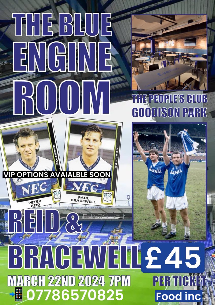 🔥Reid & Bracewell tickets out now blues 💙👊🏼limited seating this will sell out @shaun4reid @reid6peter @EFCFPF @Everton @NevilleSouthall @SodexoUK_IRE @grandoldteam @bluekippercom reposts appreiciated blues 💙🙏🏻