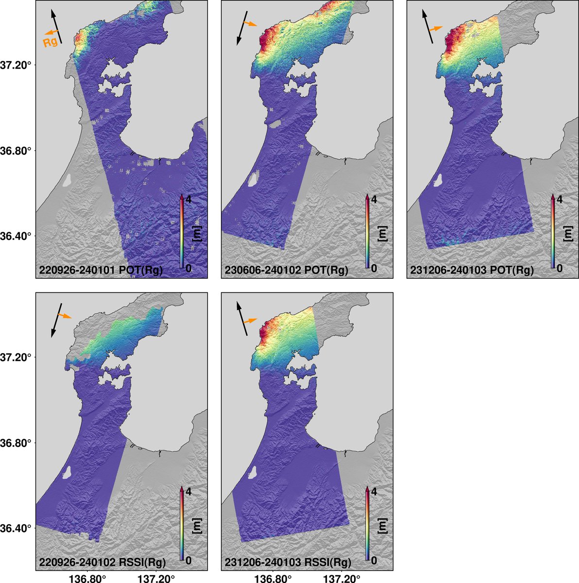 MarsZeff's tweet photo. I just quickly processed InSAR displacements for this Mw7.6 earthquake. Please see the preliminary results below. From it, we can clearly see two large deformation asperties. These data can only cover region onshore, but what for the northern part offshore🤔? https://t.co/74Z4pBxuvs