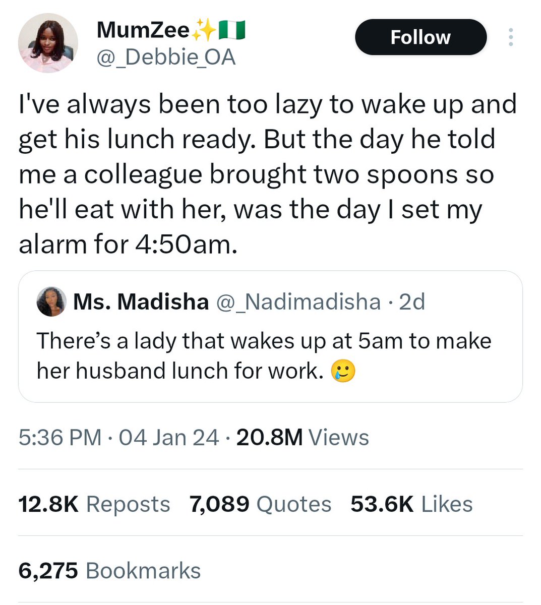 Nigerian couple breaks the internet with viral love story on X.

A Nigerian woman, Mummy Zee and her husband, Mr. Adebisi have been gifted scholarships, furnitures, a freezer, window blind, website, AC, free web designing classes, data analysis classes and over N3 million after