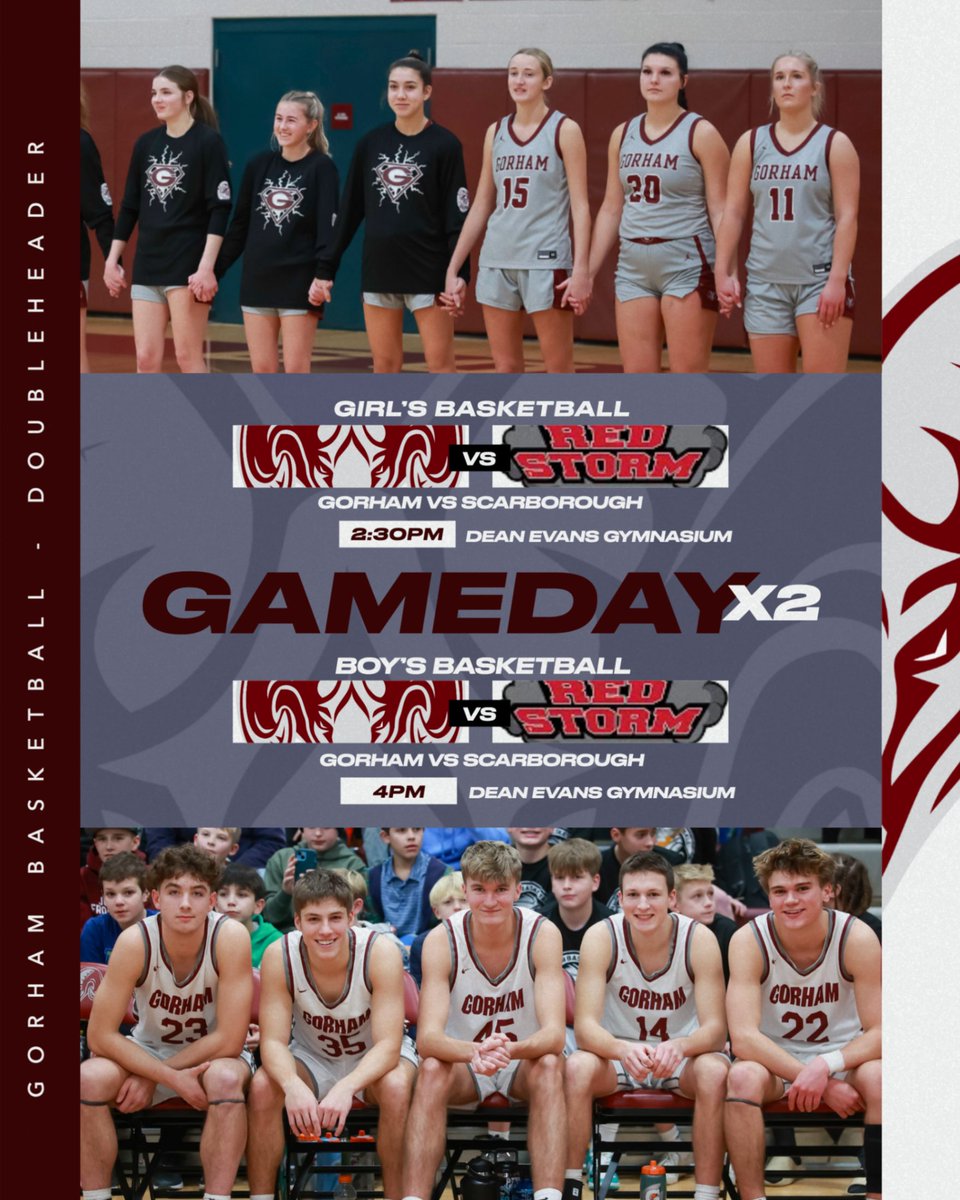 gorhamrams's tweet photo. FULL Slate of Basketball games today at GHS. Sub Varsity Games tip off at 10am/11:30am/1pm and then the Varsity Double Header gets going at 2:30pm! All Games Streamed on NFHS as well #gorams https://t.co/YSBv5KggWu