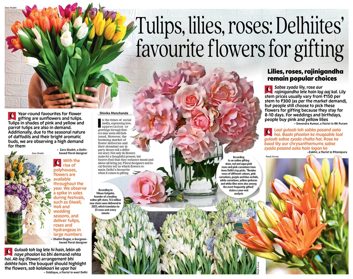 Not only do #flowers make for a thoughtful present, but also enhance mood and above all bring joy 🌸 Floral designers & local #florists tell us which flowers remain #Delhi’s favourite when it comes to gifting - they are #tulips, #roses & #lilies 🌹 Read: tiny.cc/5n1tvz