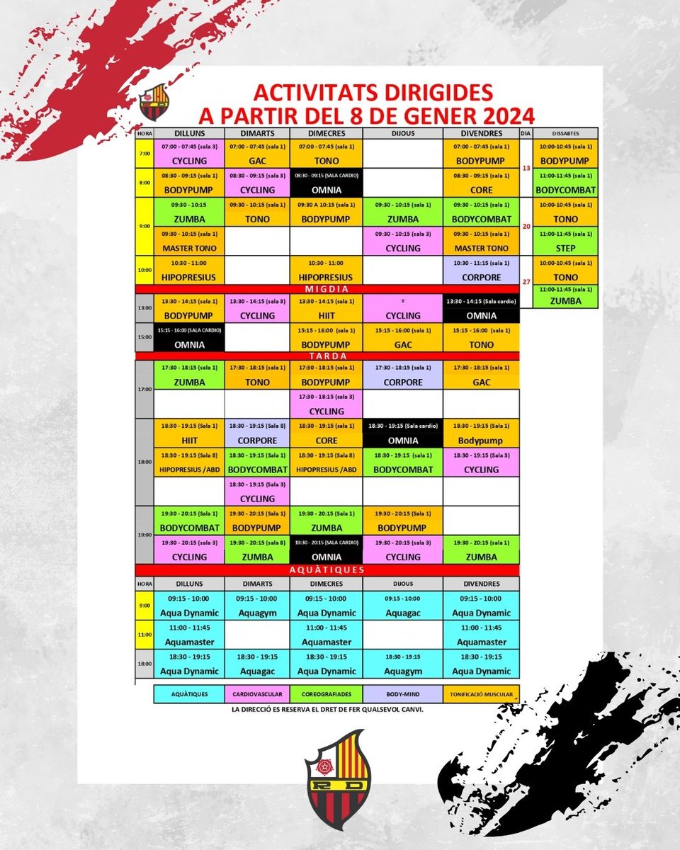 ReusDeportiu's tweet photo. π HORARIS ACTIVITATS DIRIGIDES A PARTIR DEL 8 DE GENER
+ππ ππ₯ππ¬π¬ππ¬ π¬πππ¦ππ§ππ₯π¬
π§ TambΓ© a https://t.co/lSxifoQkgz
#DirigidesRD #ForΓ§aReus https://t.co/aaiTUPQlHg