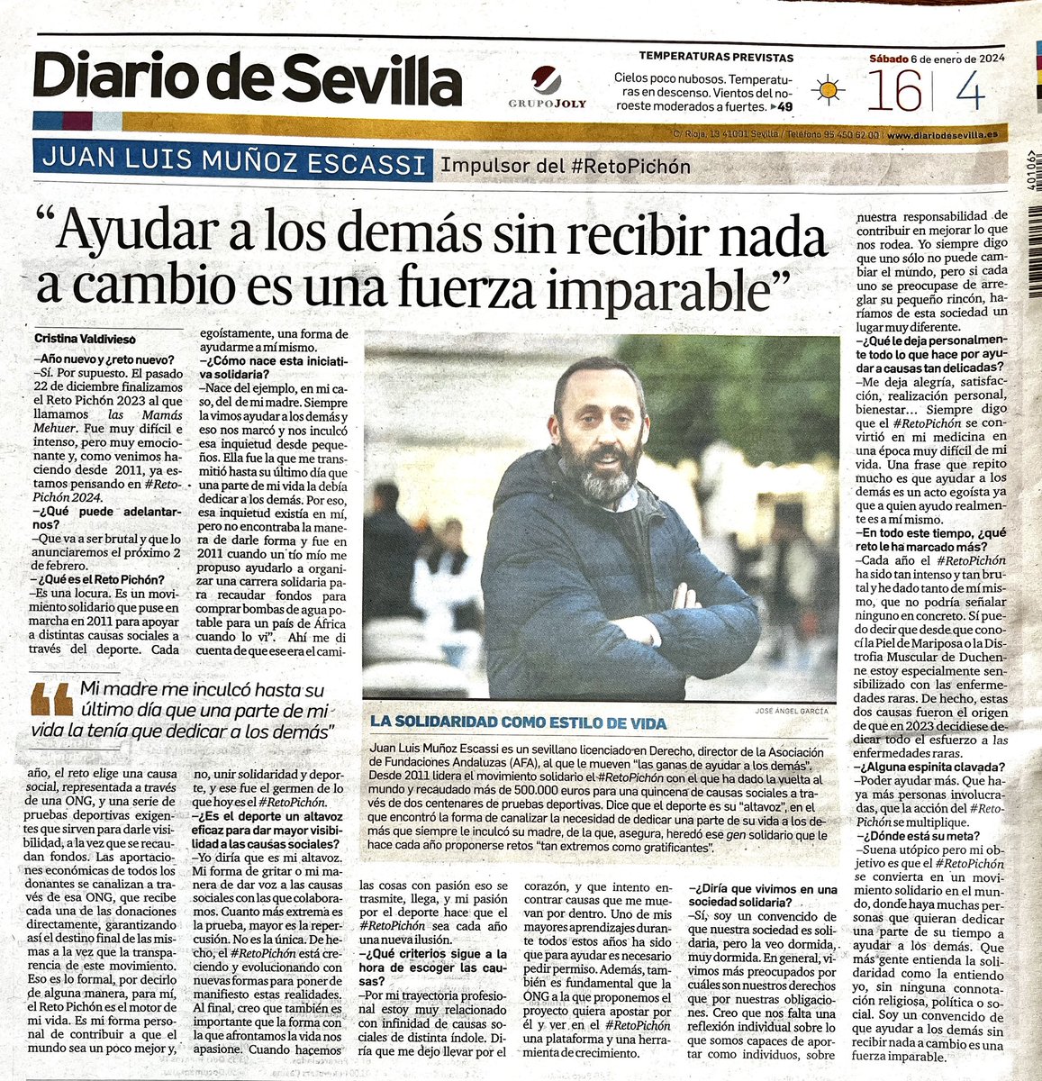 La magia del día de Reyes llega como contraportada del <a href="/diariosevilla/">Diario de Sevilla</a>.

La sorpresa del día elegido para su publicación ha sido un regalo.
Muchas gracias <a href="/Valdivieso85/">Cristina Valdivieso</a> por tu sensibilidad, y gracias también José Ángel García.

Feliz día de Reyes💫

diariodesevilla.es/entrevistas/En…