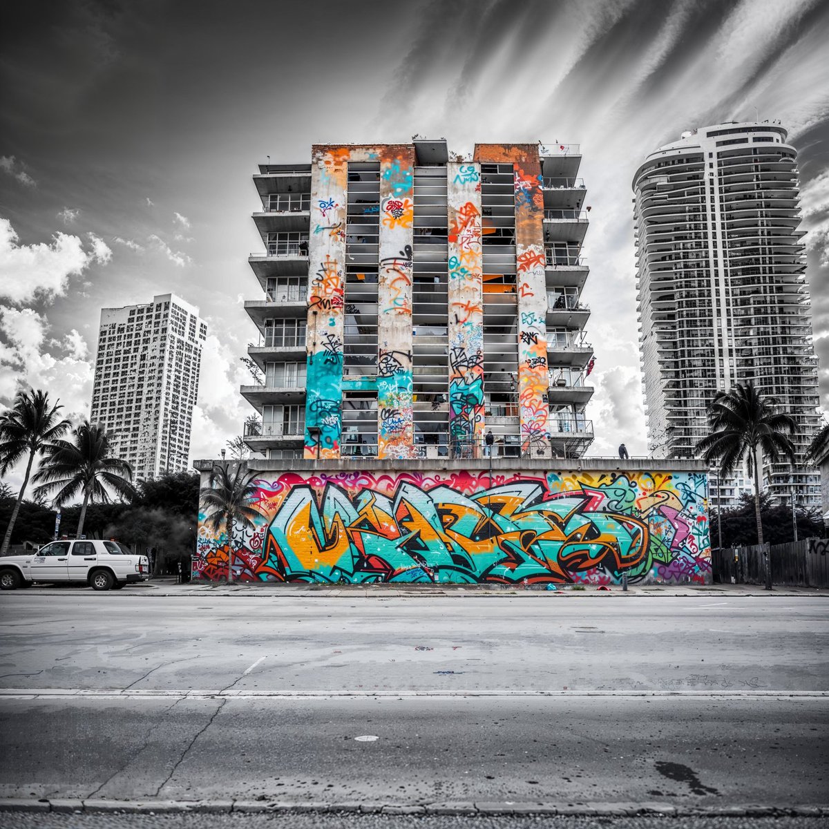 TheKreatyr's tweet image. Amidst the neon lights of Miami&apos;s South Beach, #TheKreatyr and gnomes dance in the cosmic glow. Art whispers secrets, waves echo stories. &apos;In graffiti waves, ancient tales unfold.&apos; - Wise whispers of the city&apos;s soul. #MiamiNightMagic 🌙✨
#NFT #NFTCommunity #NFTs #nftart #AIArt