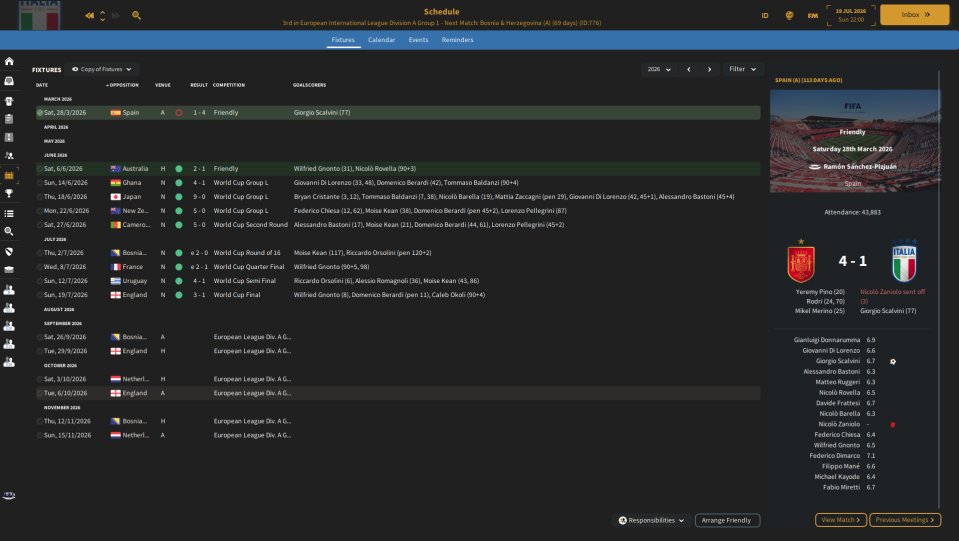 FMChallengeLeag's tweet photo. @Cameron__FM then goes one better to win the World Cup with Italy! Big points incoming getting revenge on England in the final!

#FMChallengeLeague #FMLibrary https://t.co/JYfh6UoIzT
