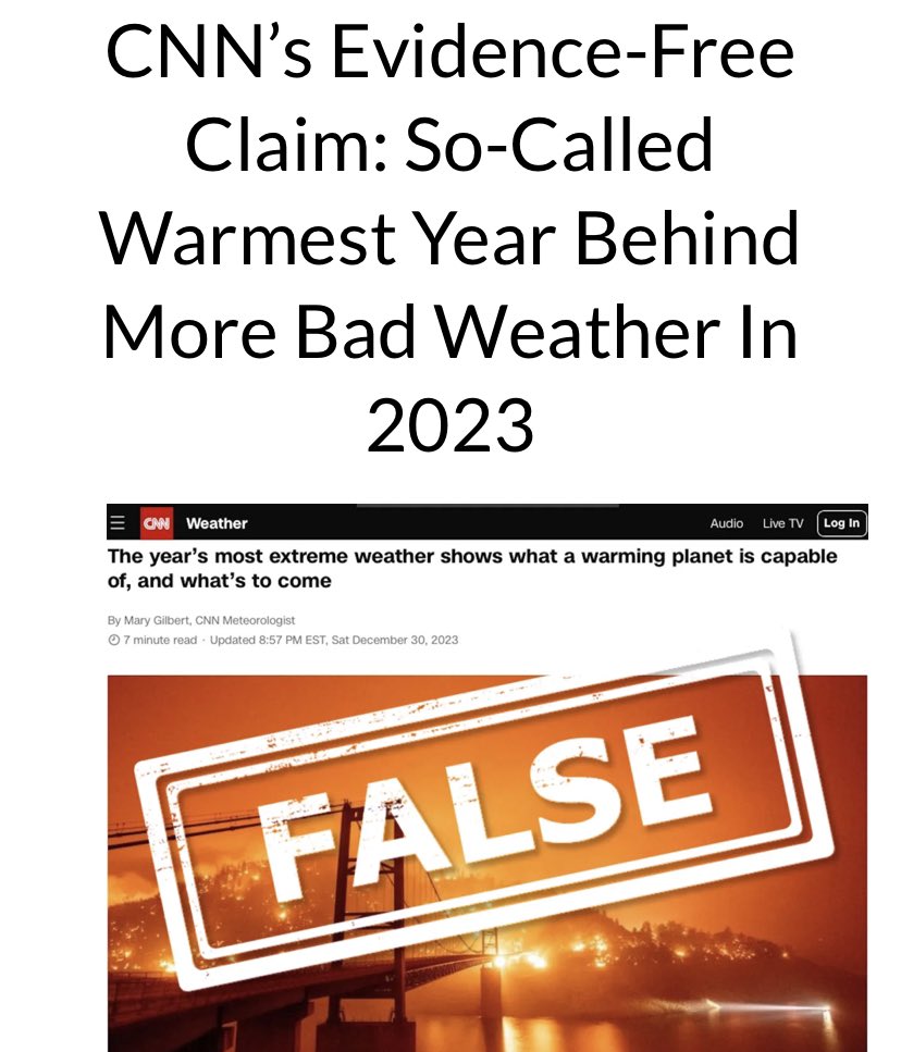 SaveLibertyUS's tweet image. “Clearly, when you examine actual real-world data, rather than anecdotal news stories as CNN did, the narrative that the “hottest year ever” drove severe weather collapses entirely. The claim is patently false.”   #climatechangehoax #climatescam #climatepropaganda