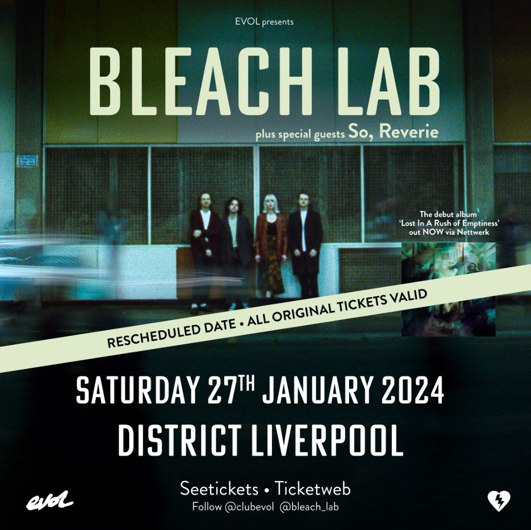 ***SUPPORT ANNOUNCEMENT*** Delighted to announce emerging Liverpool post-punks @so__reverie as special guests to @bleach_lab at their standalone @DistrictLpool show, Saturday January 27th. Tickets available via @seetickets here: seetickets.com/event/bleach-l… 📸 caingarcia__