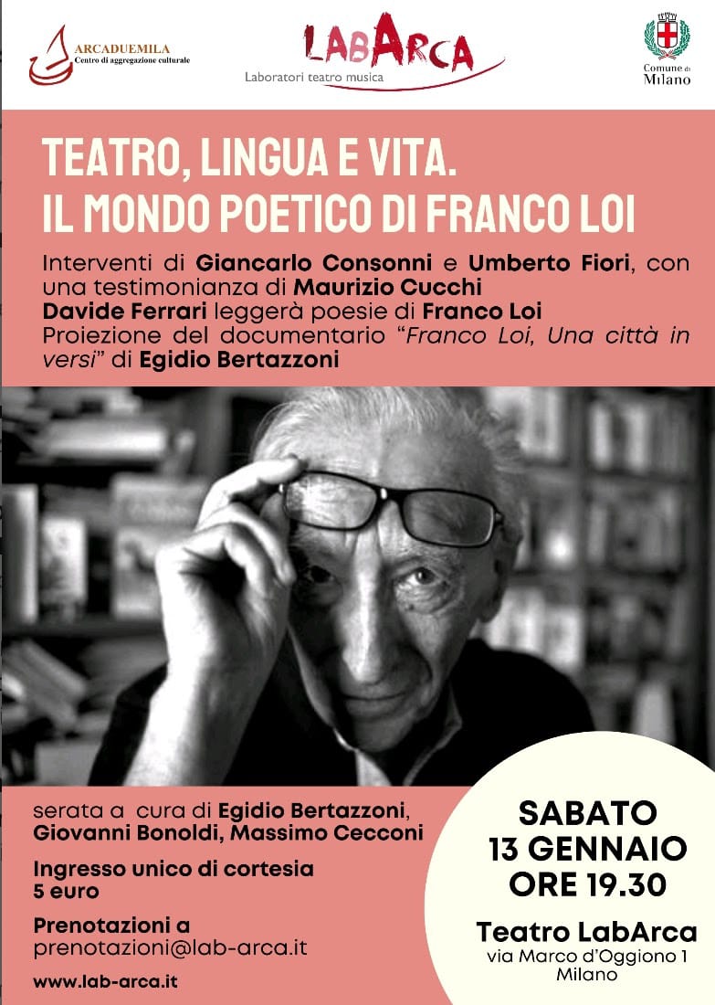 #GiovedìLetterarioRossonero

⚠️ Segnalazione
📅 Sabato 13/11/2024
⌚️ 19,30
📍 Via Marco D'Oggiono 1 
Teatro La Barca2
'Teatro, lingua e vita.
Il mondo poetico di Franco Loi