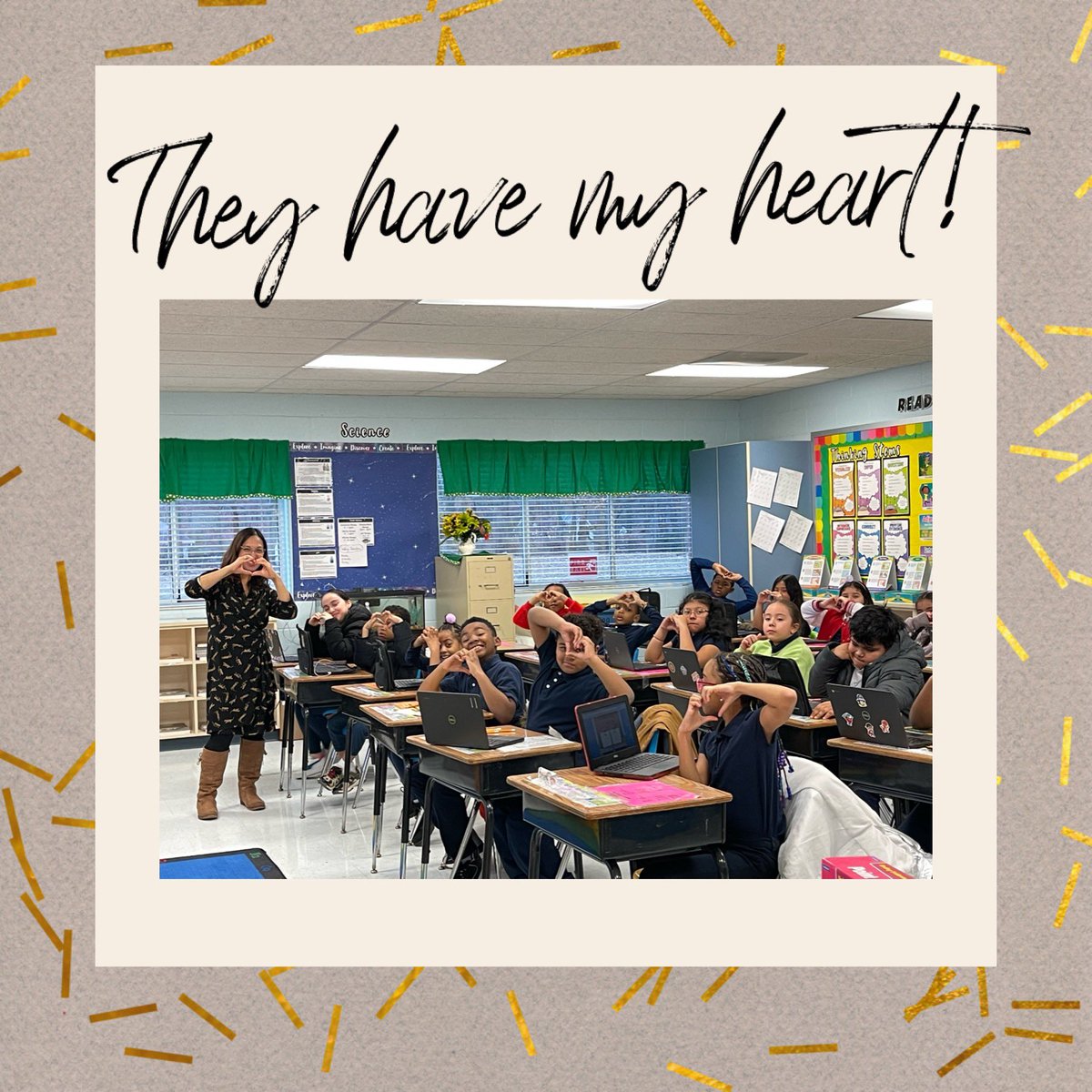 Tayac morning were made to visit every classroom prior to the start of the instructional day. It’s our time of connection and inspiration.  I often say to each class, “I give you my whole heart.” As a means to connect with me, they give their hearts too!