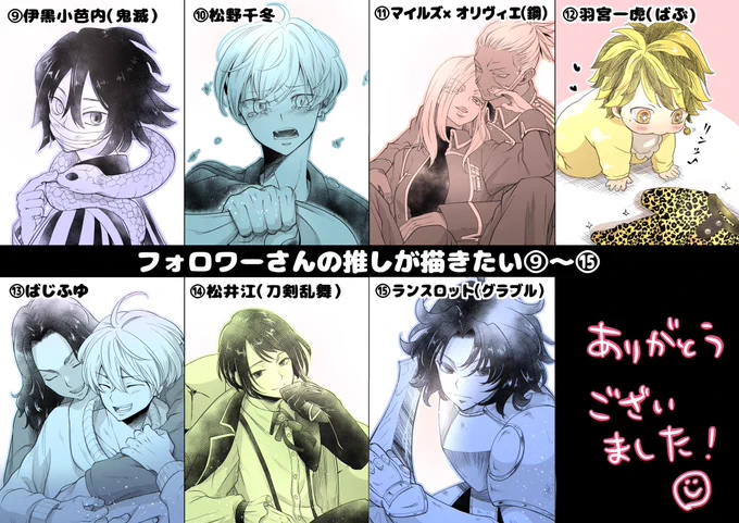 9~15リク目まで:
こっちも楽しく描かせていただきました🥰

#フォロワーさんの推しが描きたい 