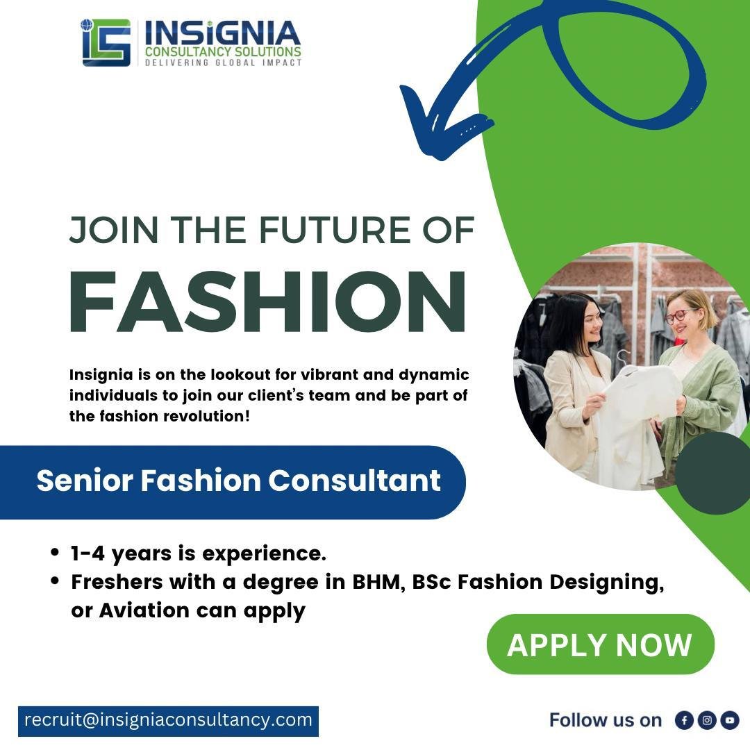 We're #hiring a senior  #experienced fashion consultant to join our team 
Comment 'YES' or DM your Resume
Salary - 3.5-6 LPA based experience

Note: Immediate Joiners prefer

#FashionJobs #SeniorFashionConsultant #JoinOurTeam #FashionExpert