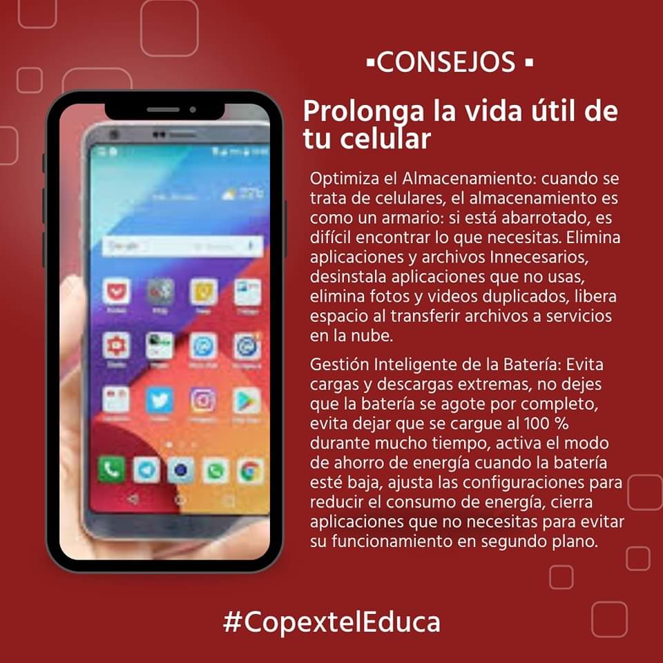 CCopextel's tweet photo. #CopextelEduca♦️En las próximas semana estaremos compartiendo consejos sobre cómo prolongar la vida útil de nuestros celulares♦️ https://t.co/suLqcmUSs4