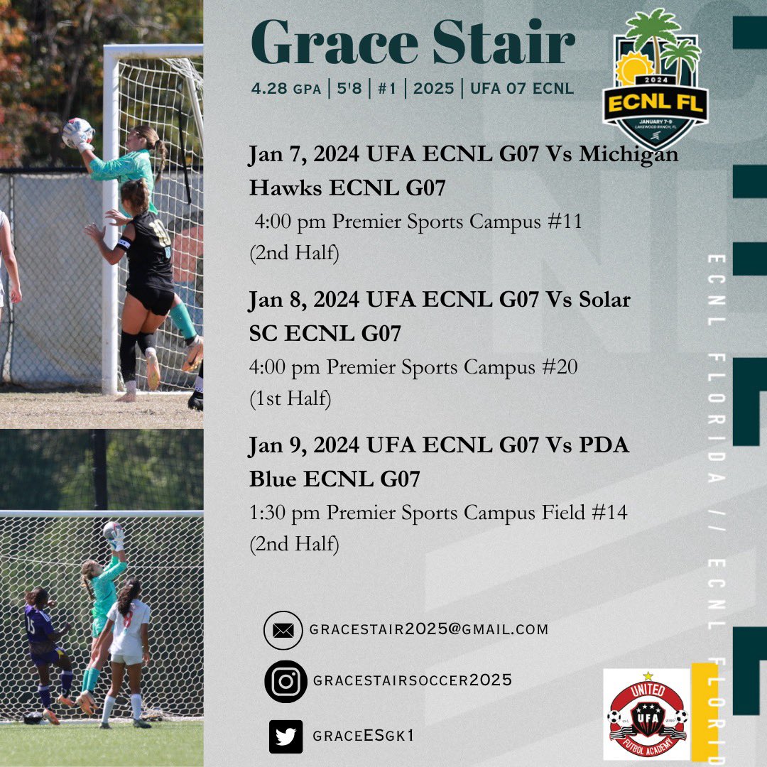 graceESgk1's tweet photo. Let's go #ECNLFlorida come by and watch my team play!! @ImYouthSoccer @ImCollegeSoccer @UnitedFA_ECNL @United_FA @UWAA_United @PrepSoccer @mattsmithsoccer @JREskilson @TheECNL @ECNLgirls @ECNLSoutheast @iggymoleka14 https://t.co/jIQVhBjQ2E