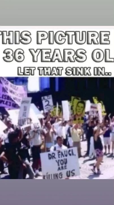 36yr old picture of American protesting that Dr. Fauci is killing us.