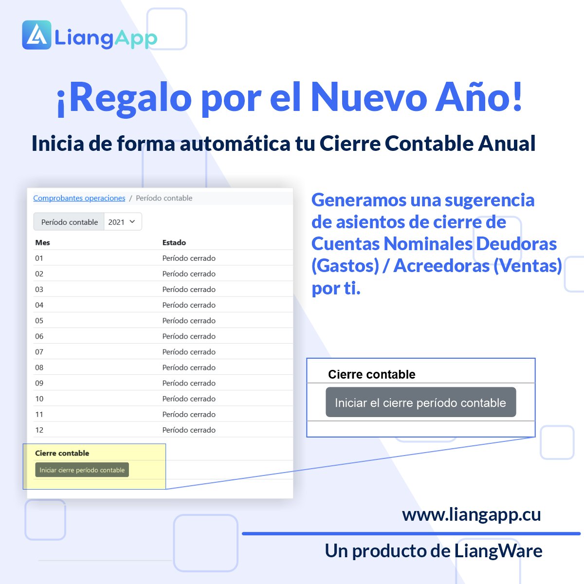 Regalo especial de LiangApp! 

Periodo 13 de tu contabilidad, nuestro sistema hará sugerencia de Cuentas Nominales Deudoras (Gastos) / Acreedoras (Ventas) y la colocará en borrador para que la revises y apruebes.

Y sin subir los precios de suscripción! liangapp.cu