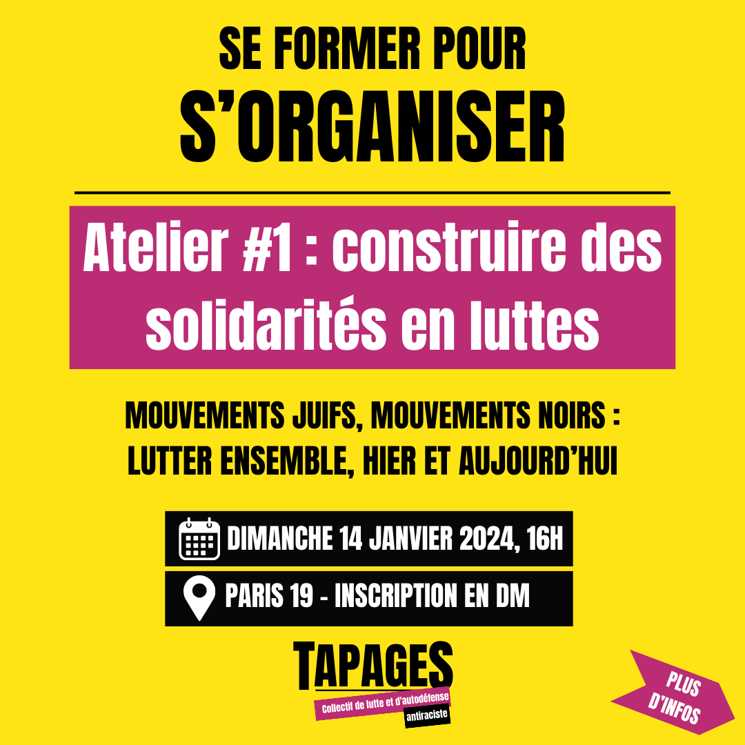 tapages_coll's tweet photo. Ce dimanche  14 janvier à 16h00, TAPAGES organise un atelier pour se former à  l'auto-organisation antiraciste. Cet atelier est à la portée de tout le  monde, peut-importe votre expérience militante. https://t.co/hOPY5GXVij