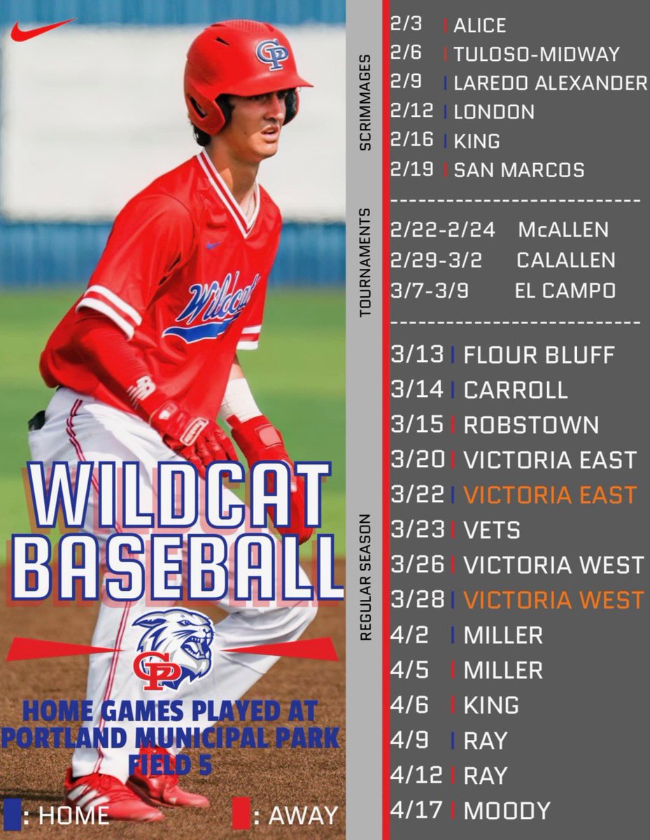 GPWildcatBsbl's tweet photo. Checkout the 2024 Gregory-Portland Wildcat Baseball schedule! https://t.co/21r2z4cesu