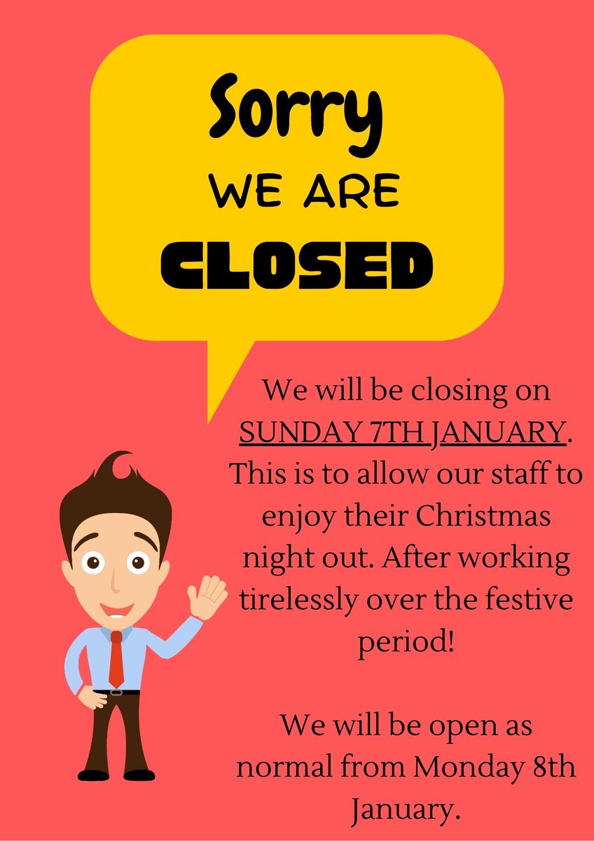 🩷CUSTOMER NOTICE💚

Sunday 7th January we will be closed for the day. To allow our staff to enjoy their Christmas Day &amp; night out after working tirelessly over the festive period.

We will be back open as normal from Monday 8th January.

Thank you for your understanding!❤️