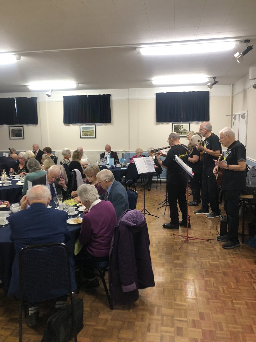 Masonic Widows enjoying their annual luncheon at Chippenham Masonic Centre and being entertained with a sing song.