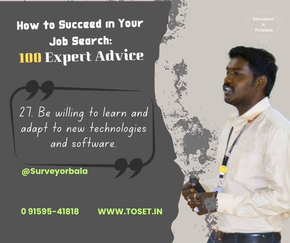 Surveyor_bala's tweet photo. #100daysplacementtips #careerGrowth #surveyorbala
Day 27/100
Tips for succeeding in your Civil Engineering job search within 100 days.
@TOSET_SALEM
#civilengineeringjobs #placements #surveyorbala #CareerOpportunity #placementnetwork #Engineeringjob #landsurveytraining https://t.co/w76vdXf4bz