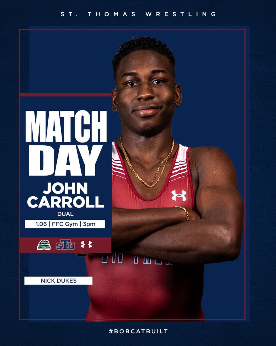 We’ll see you at the FFC today 😼

🤼‍♂️ John Carroll
⏰ 3:00 p.m.
📍 FFC Gym
📺 thesundigitalnetwork.com
📊 trackwrestling.com

#BobcatBuilt // #STUWrestling