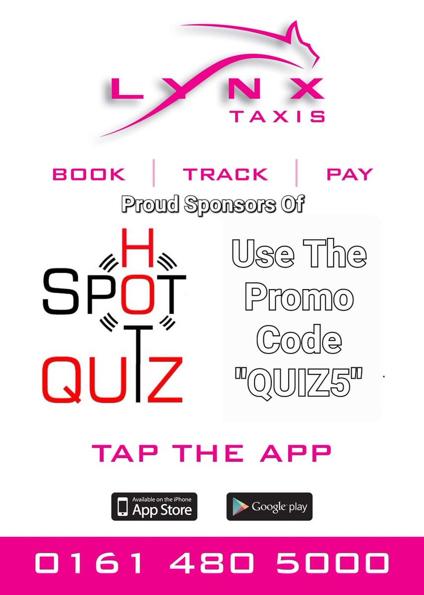 MONDAY: @HotSpotQuiz Pwd by @SpeedQuizzing 8:00pm
FROM: @HSQAcademy
LOCATION: @TheWhiteHart15 #Woodley #Stockport
HOST: @DaveDDecks
ENTRY: Free
PRIZES: 1st 2nd 5th & Last
HANDICAP: 50
ADD ONS: #Dingbats #Conundrums #PYCR £500
ENDORSERS: @TrophiesByVicki @TransamTv @LynxTaxis