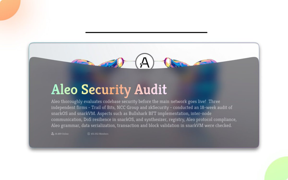lesnoe_yebuwe's tweet photo. 1/ #Aleo thoroughly evaluates codebase security before the main network goes live!
Three independent firms - Trail of Bits, #NCC Group and #zkSecurity - conducted an 18-week audit of #snarkOS and #snarkVM. https://t.co/EYhqwRBg2c
