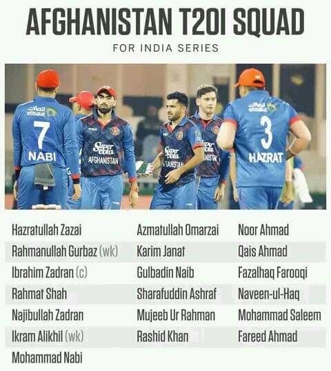 Afghanistan 🇦🇫 has announced the 19-member squad for the upcoming T20I series against India🇮🇳.

T20 International Schedule👇

January 11: First T20I-Mohali
January 14: 2nd T20I-Indore January 17: 3rd T20I– Bengaluru

#Afghanistancricket #AFGvIND #INDvAFG #T20Is