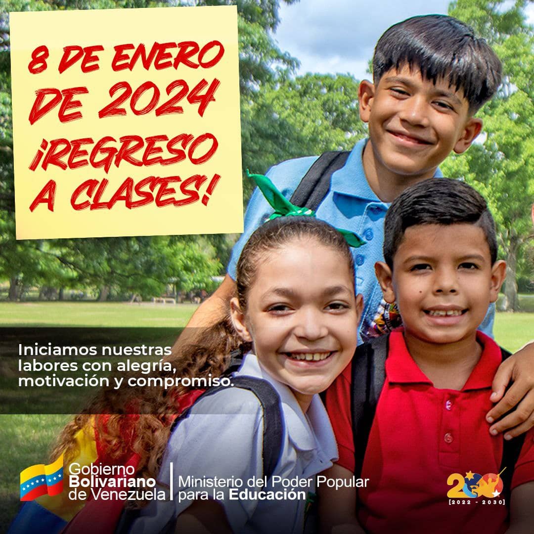 ¡Digamos presente!

Nos vemos el lunes. En este 2024 vamos con todo para cumplir objetivos, superar desafíos y conquistar nuevas victorias.

¡De vuelta a las aulas!
#ElTerrorDeLosIngleses 
<a href="/NicolasMaduro/">Nicolás Maduro</a>
<a href="/_LaAvanzadora/">Yelitze Santaella</a>
@MPPEDUCACION 
@PiedadQuintana1 
<a href="/Soykarinacarpio/">Karina Carpio</a>