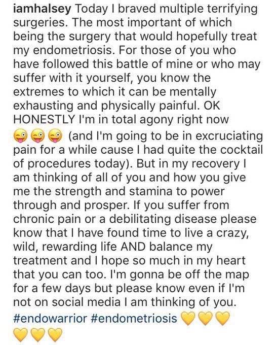 7 years ago on January 6th 2017 Halsey shares that she went through multiple terrifying surgeries to hopefully treat her endometriosis, 4 years later she announced she was pregnant 💛💛💛💛#endowarrior