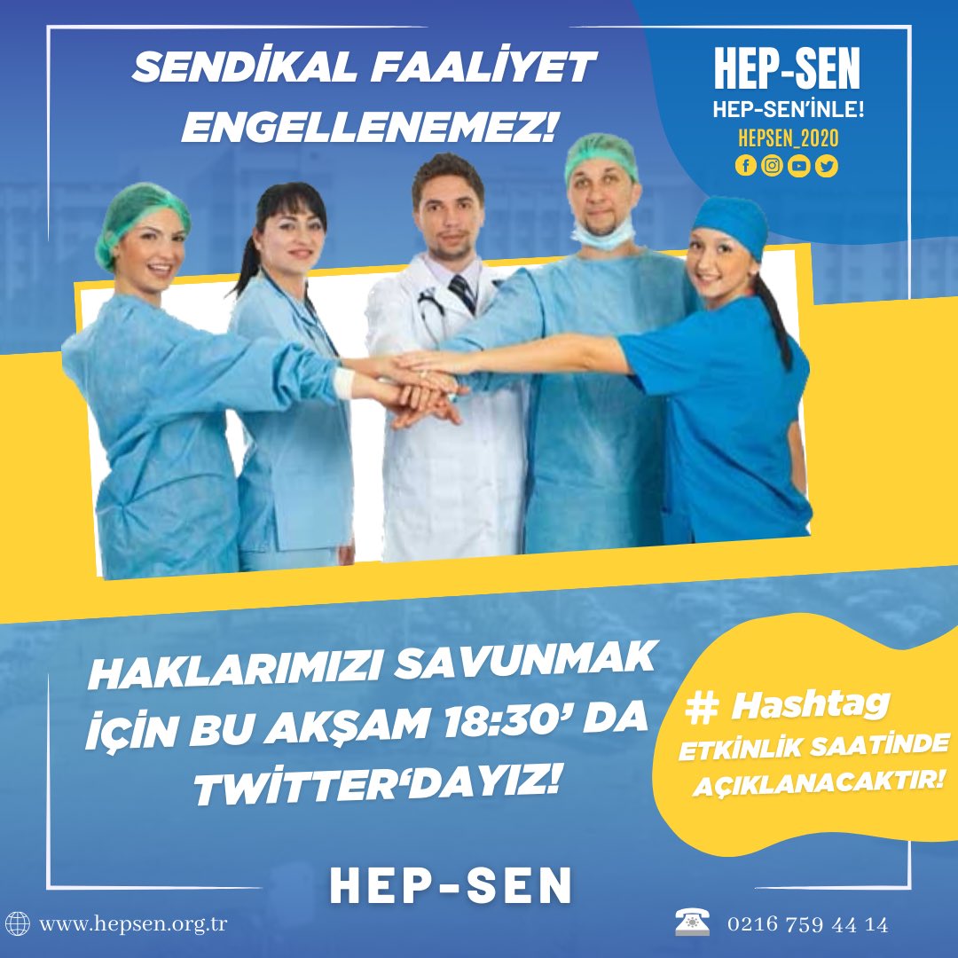 hepsen_2020's tweet photo. SENDİKAL FAALİYET ENGELLENEMEZ! 
 
📆 06 Ocak Cumartesi
⏰ 18:00

Hashtag etkinlik saatinde açıklanacaktır!

HEP-SEN, HepSen’inle!

Türkiye'nin En Genç ve Dinamik Yeni Nesil Sağlık Sendikası @hepsen_2020

🌐 https://t.co/5De2NnFS9S
☎️0216 759 44 14
📱https://t.co/ApGyCSurPg

@drfahrettinkoca @saglikbakanligi 
@sagliklicozum @edirnesm @Yunus_Sezer_  @edirne_valiligi 
@trakya_univ @erdoganbeypinar 
@bthn_cgrci @ErhanTabakolu @hamdi_zafer