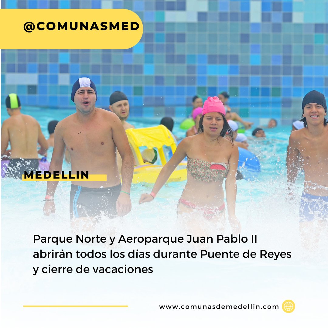 ComunasMed's tweet photo. El Parque Norte abrirá en semana de 9:30 a. m. a 5 p. m., fines de semana y festivos de 10:30 a. m. a 6: p. m y en el Aeroparque Juan Pablo II en semana de 9:30 a. m. a 4:30 p. m; fines de semana y festivos de 9:30 a.m. a 5:p.m
al 14-1
@AlcaldiadeMed
@MetroparquesM
@MiltonVasco