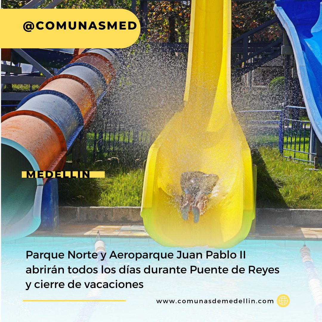 ComunasMed's tweet photo. El Parque Norte abrirá en semana de 9:30 a. m. a 5 p. m., fines de semana y festivos de 10:30 a. m. a 6: p. m y en el Aeroparque Juan Pablo II en semana de 9:30 a. m. a 4:30 p. m; fines de semana y festivos de 9:30 a.m. a 5:p.m
al 14-1
@AlcaldiadeMed
@MetroparquesM
@MiltonVasco
