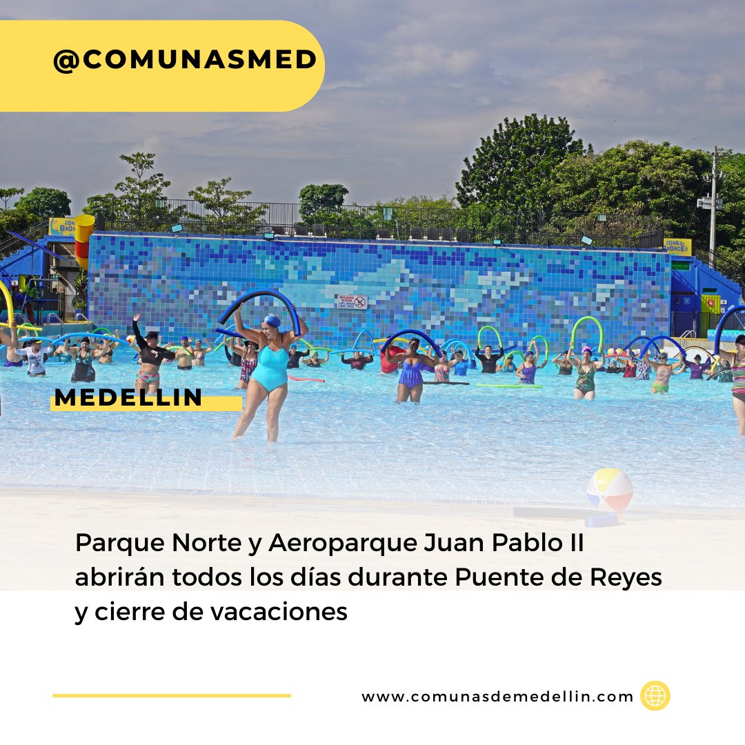 ComunasMed's tweet photo. El Parque Norte abrirá en semana de 9:30 a. m. a 5 p. m., fines de semana y festivos de 10:30 a. m. a 6: p. m y en el Aeroparque Juan Pablo II en semana de 9:30 a. m. a 4:30 p. m; fines de semana y festivos de 9:30 a.m. a 5:p.m
al 14-1
@AlcaldiadeMed
@MetroparquesM
@MiltonVasco