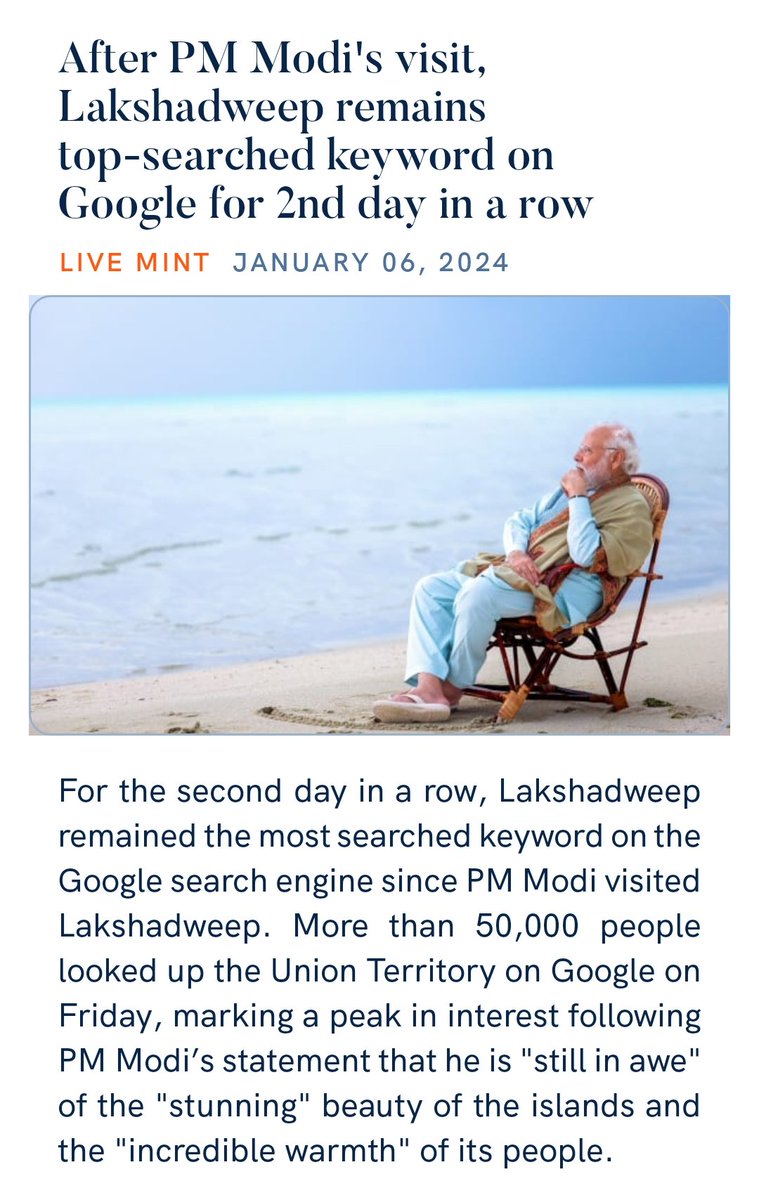 KAMTAPR41212497's tweet photo. After PM Modi's visit, Lakshadweep remains top-searched keyword on Google for 2nd day in a row
https://t.co/7UaZQ9IUL6

via NaMo App https://t.co/oBMawOTNGZ